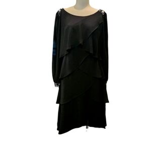 JRNY by Carol Lin Elegant Black Tiered Ruffled Cocktail Dress